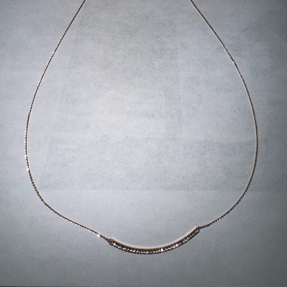 14K Rose Gold - Curved diamond bar necklace